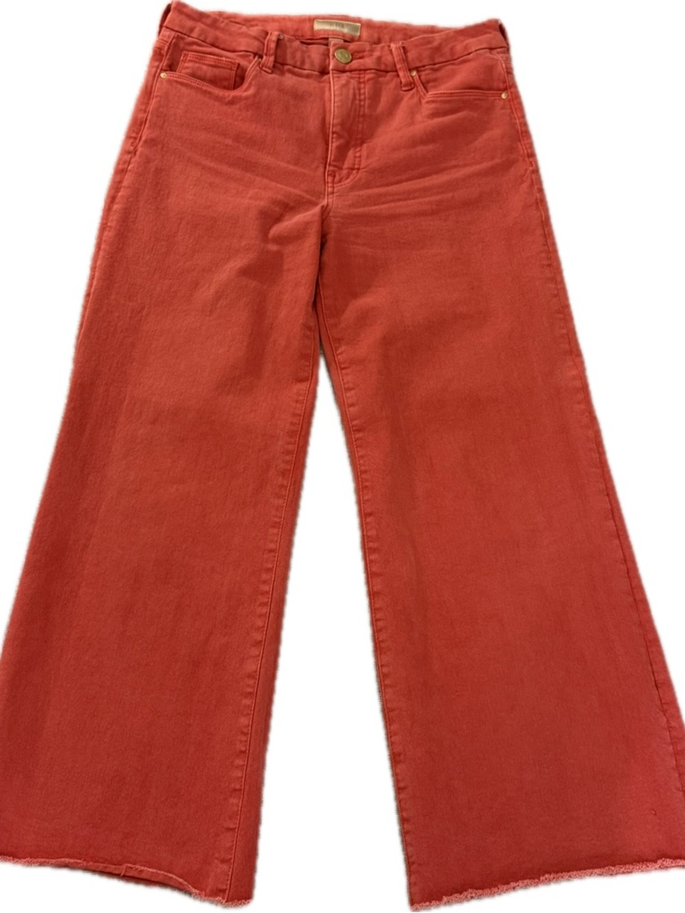KUT From The Kloth Meg Wide Leg Cropped Jeans Size 6 Salmon Raw Hem